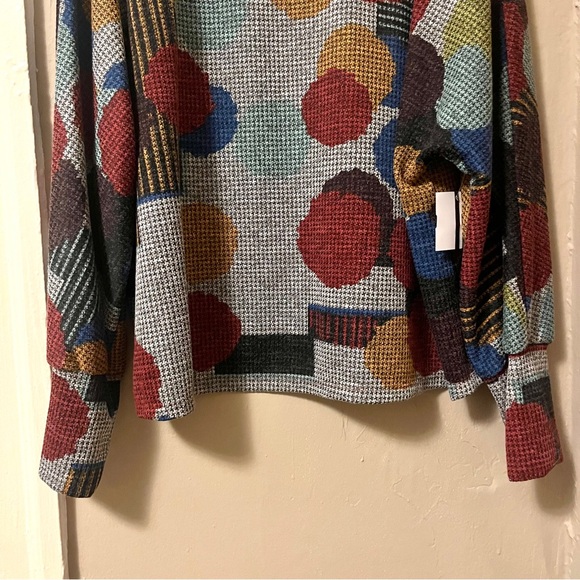 🏷️ talk of the walk • gray multicolor circle dot abstract knit pullover sweater - Picture 4 of 14